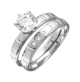 .925 Sterling Silver Rhodium Plated Line Shank Design Bridal Trios Ring, <b>size: 5</b>