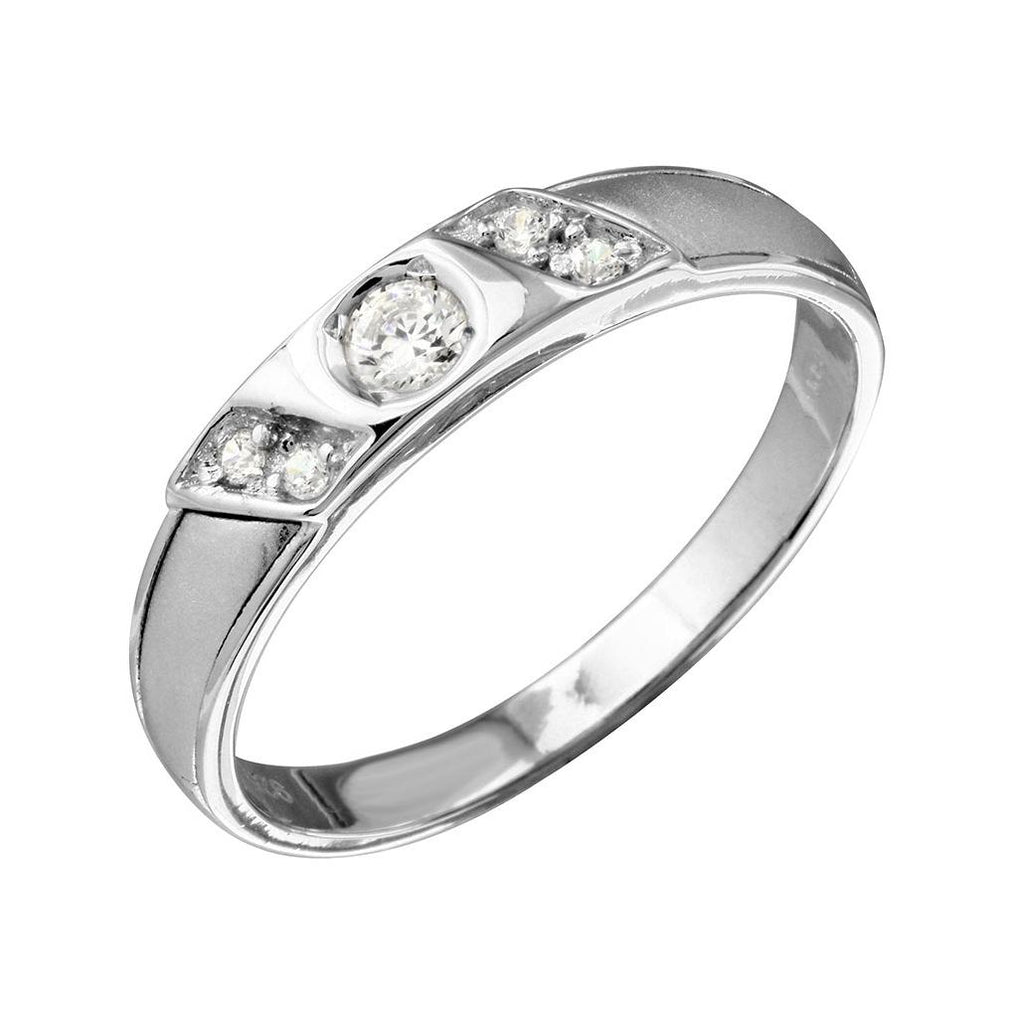 .925 Sterling Silver Mens Slash Cz Trios Bridal Cz Ring, <b>size: 9</b>