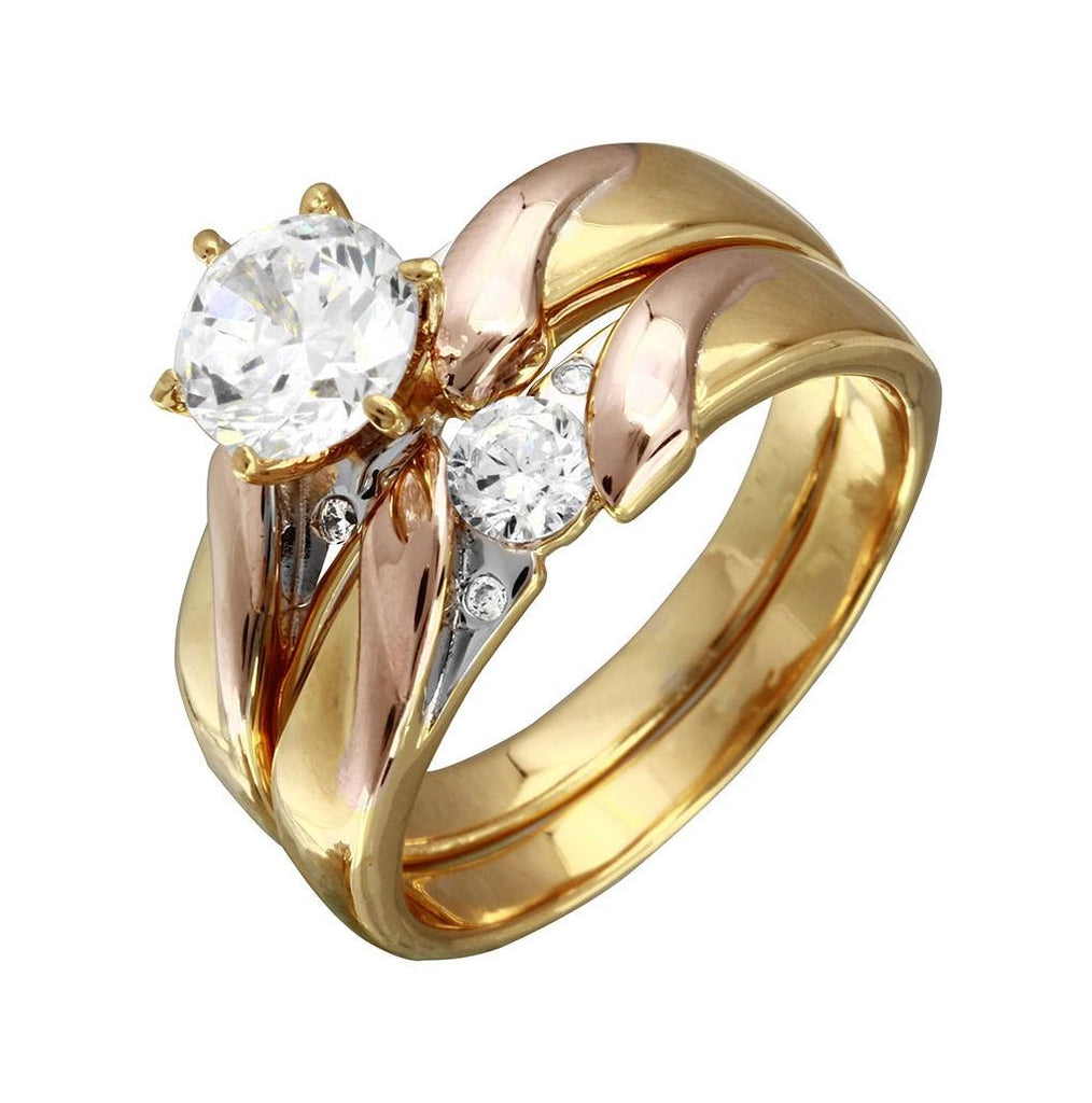 .925 Sterling Silver Rhodium Plated 3 Toned Cz Trios Bridal Ring, <b>size: 5</b>