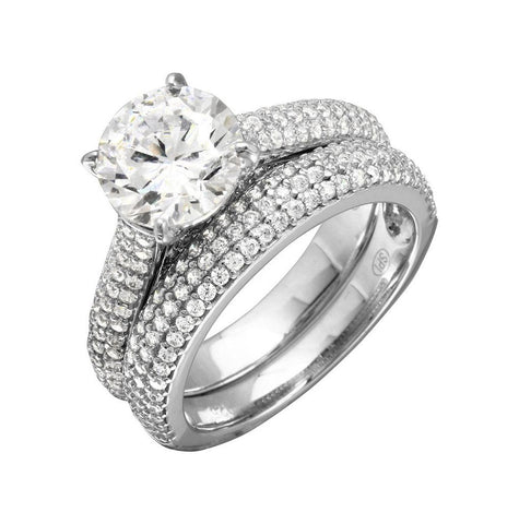 .925 Sterling Silver Rhodium Plated Micro Pave Shank Bridal Single Center Stone Ring, <b>size: 5</b>