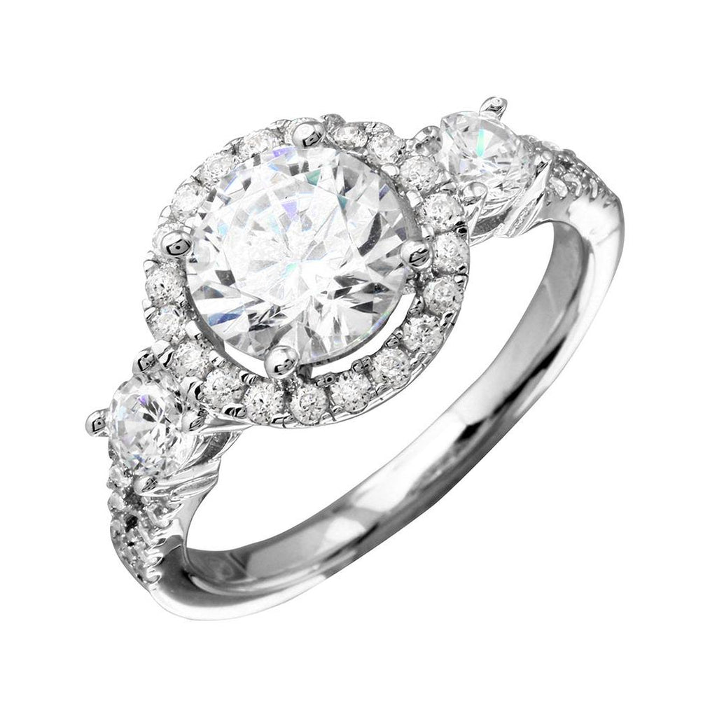 .925 Sterling Silver Rhodium Plated Round Halo Ring With Cz Shank, <b>size: 5</b>