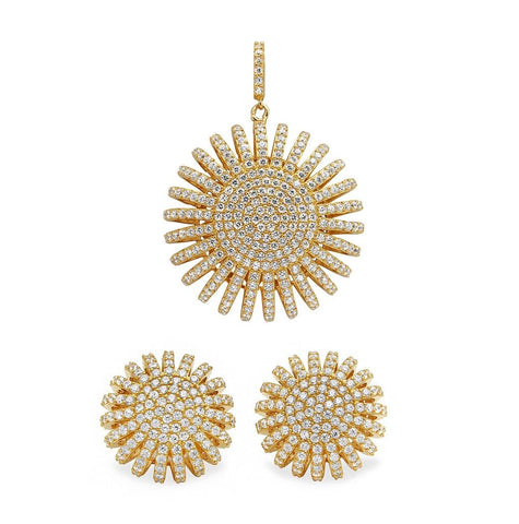 .925 Sterling Silver Gold Multi Pave Round Set