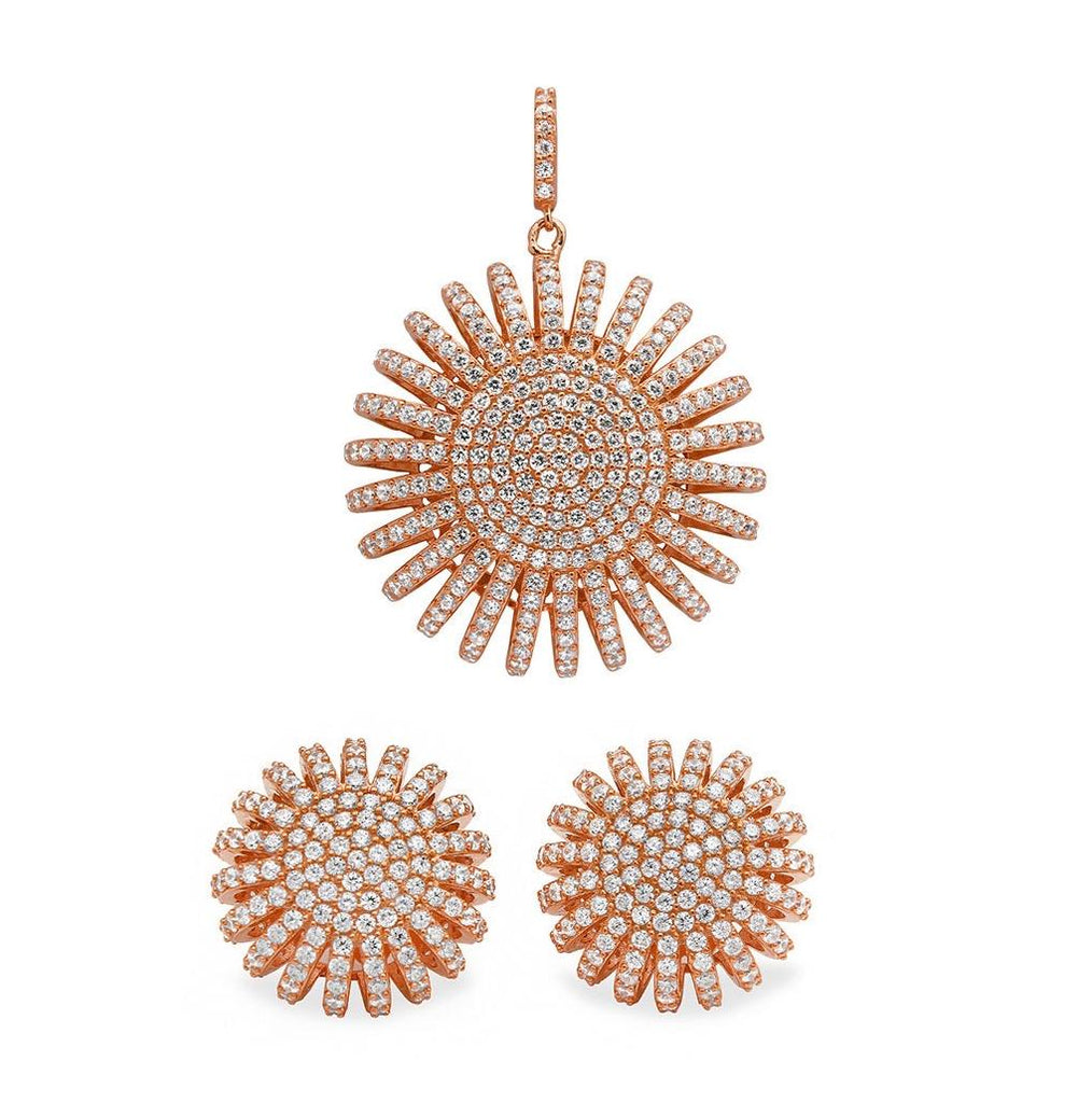 .925 Sterling Silver Rose Gold Multi Pave Round Set