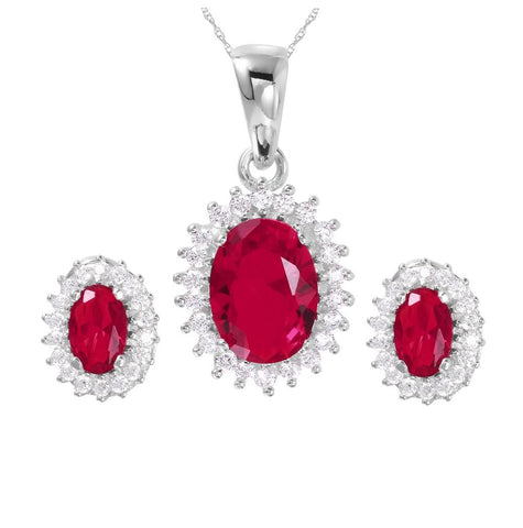 .925 Sterling Silver Rhodium Plated Radial Burst Red Cz Set