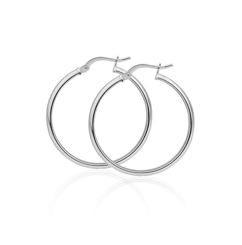 .925 Sterling Silver High Polished Hoop Earrings 1.5mm, <b>size: 30mm</b>