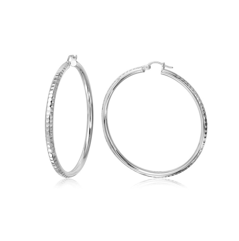 .925 Sterling Silver Diamond Cut Hoop Earrings 3mm Wide, <b>size: 25mm</b>