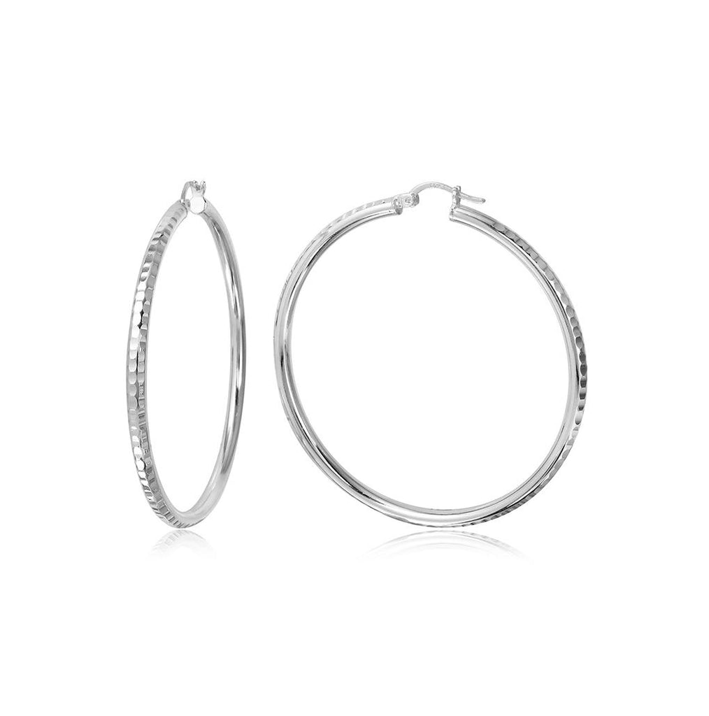 .925 Sterling Silver Diamond Cut Hoop Earrings 2mm Wide, <b>size: 20mm</b>