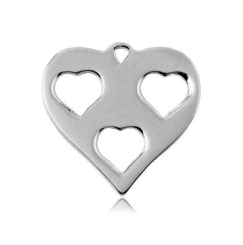 .925 Sterling Silver Rhodium Plated Heart Charm With 3 Cut Out Inner Hearts