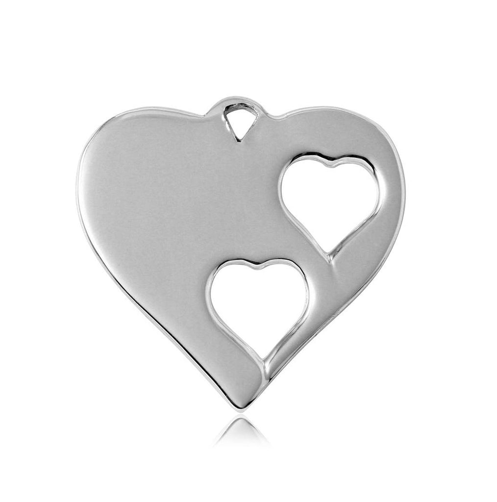 .925 Sterling Silver Rhodium Plated Heart Charm With 2 Cut Out Inner Hearts