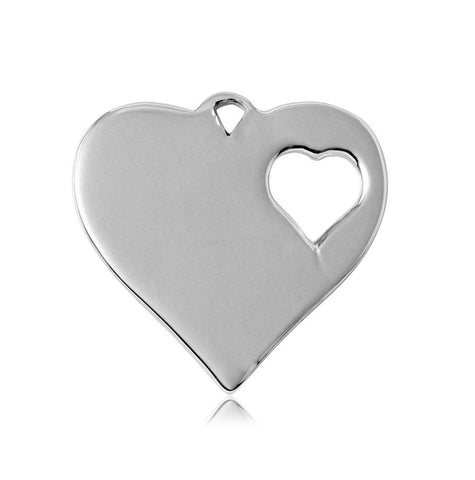 .925 Sterling Silver Rhodium Plated Heart Charm With 1 Cut Out Inner Hearts