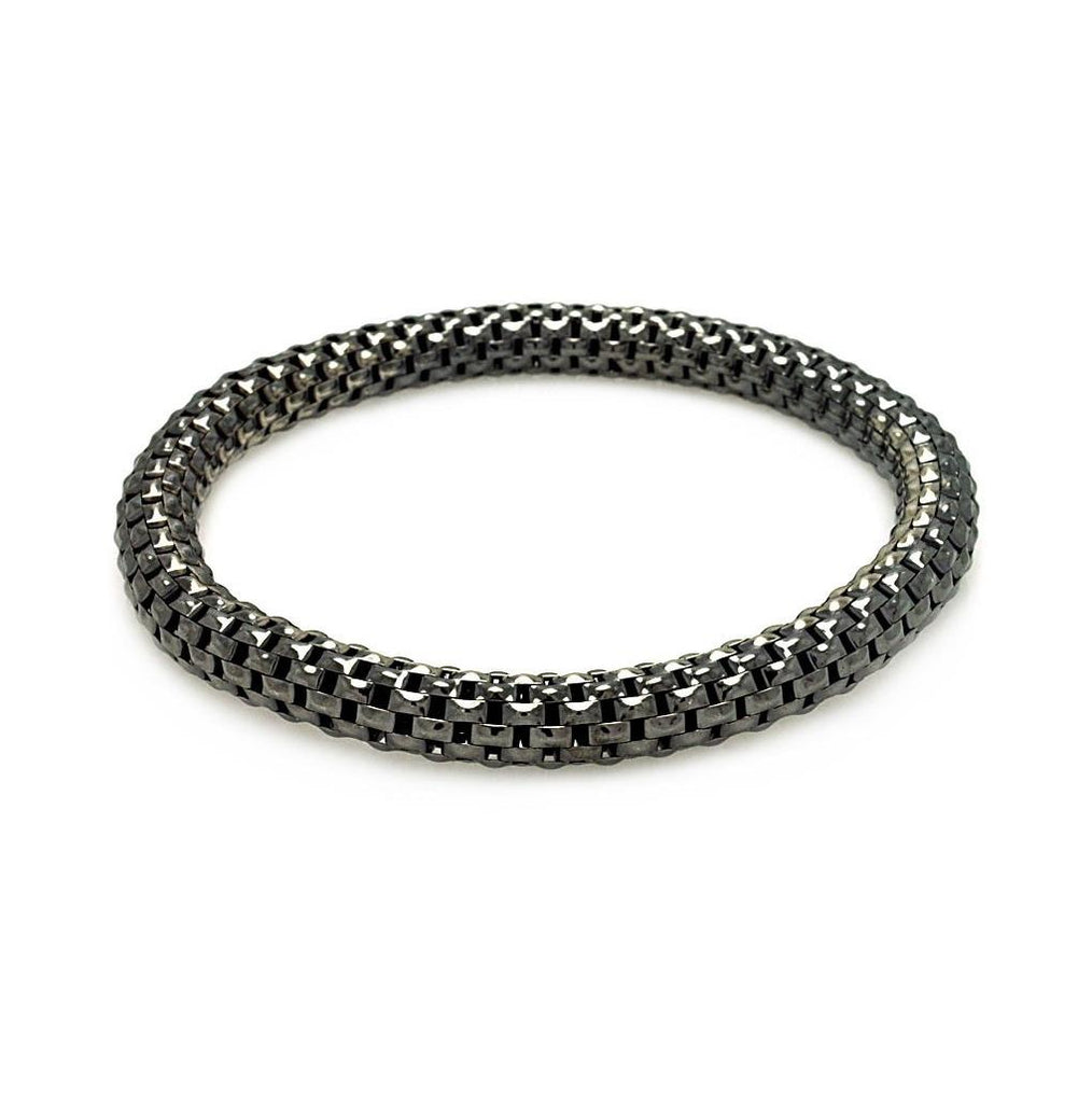 .925 Sterling Silver Black Rhodium Plated Box Link Stretchable Italian Bracelet