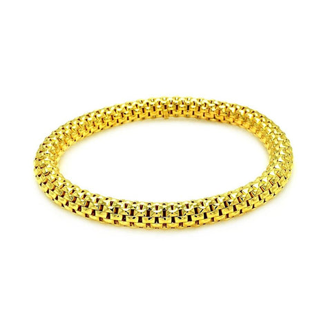 .925 Sterling Silver Gold Plated Box Link Stretchable Italian Bracelet