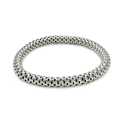 .925 Sterling Silver Rhodium Plated Box Link Stretchable Italian Bracelet