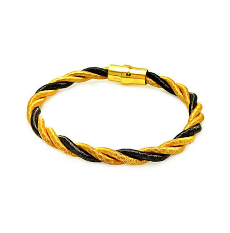 .925 Sterling Silver Black Rhodium & Gold Plated Twist Rope Italian Bracelet