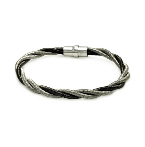 .925 Sterling Silver Rhodium & Black Rhodium Plated Twist Rope Italian Bracelet