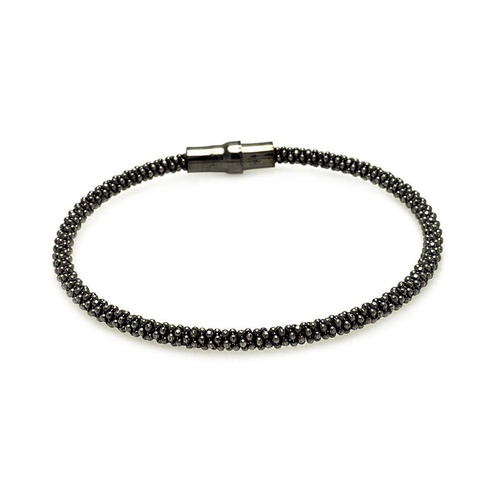 .925 Sterling Silver Black Rhodium Plated Skinny Beaded Italian Bracelet