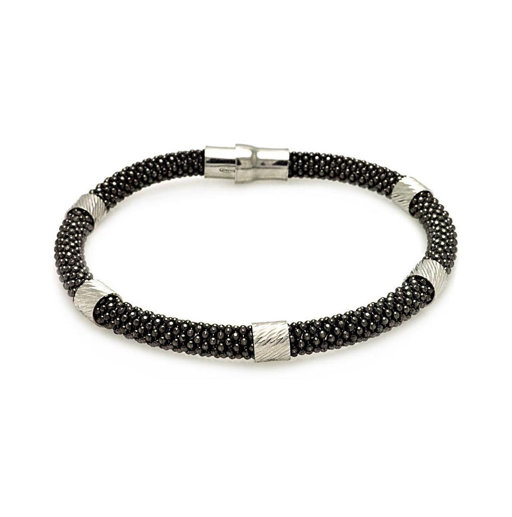 .925 Sterling Silver Black Rhodium Plated Beaded Magnet Italian Bracelet