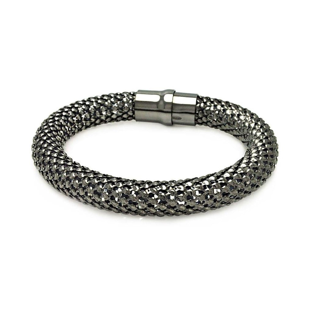 .925 Sterling Silver Black Rhodium Plated Thick Beaded Italian Bracelet