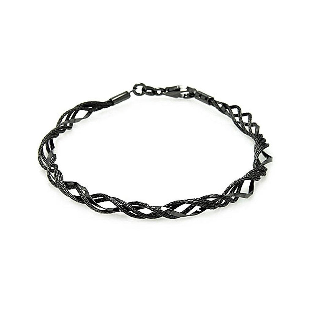 .925 Sterling Silver Black Rhodium Plated Beaded Twisted Italian Bracelet