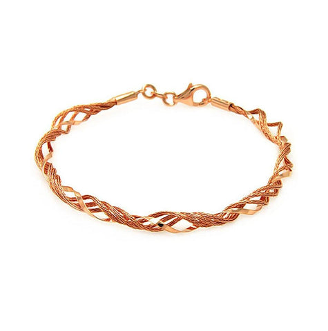 .925 Sterling Silver Rose Gold Plated Beaded Twisted Italian Bracelet