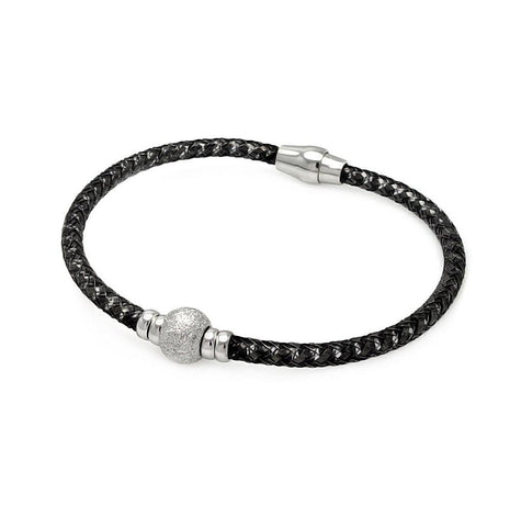 .925 Sterling Silver Black Rhodium Plated Sterling Silver Bead Italian Bracelet