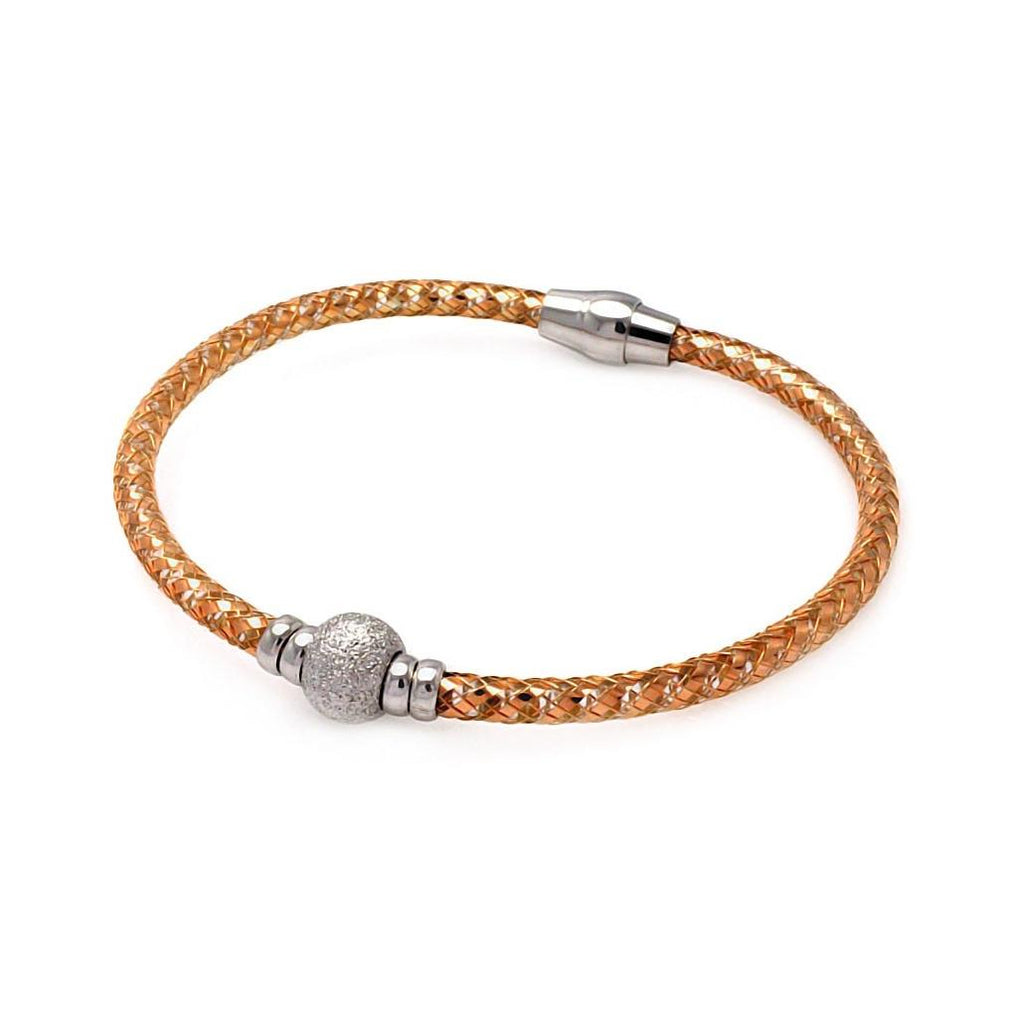 .925 Sterling Silver Rose Gold Plated Sterling Silver Bead Italian Bracelet