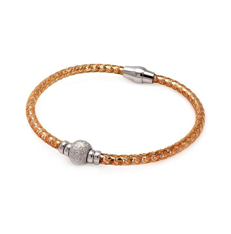 .925 Sterling Silver Rose Gold Plated Sterling Silver Bead Italian Bracelet