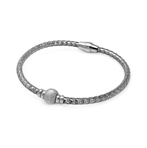 .925 Sterling Silver Rhodium Plated Sterling Silver Bead Italian Bracelet