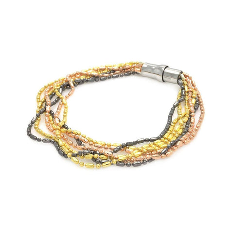 .925 Sterling Silver Multi Tone Beaded Multi Strand Italian Bracelet