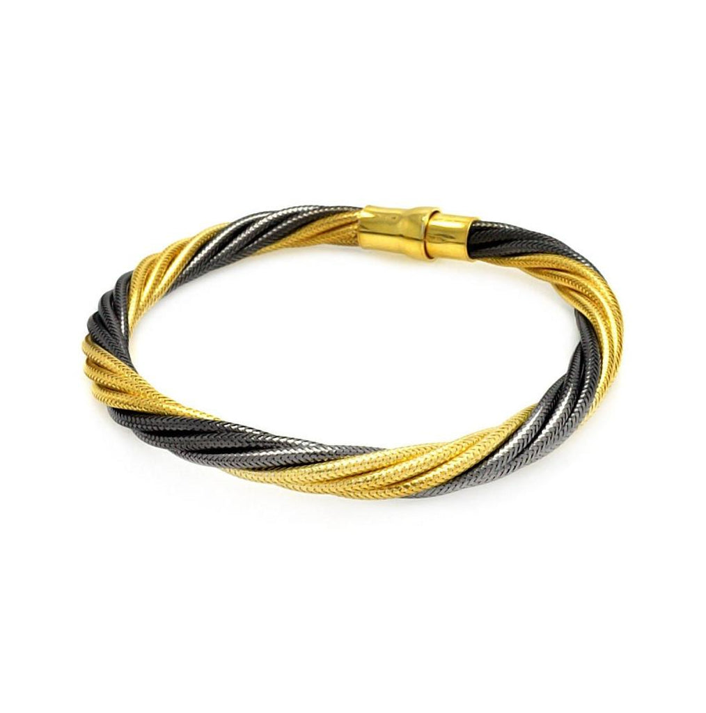 .925 Sterling Silver Black Rhodium & Gold Plated Multi Cable Italian Bracelet