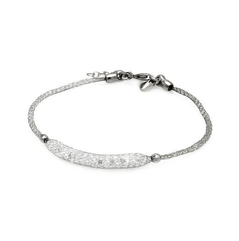 .925 Sterling Silver Rhodium Plated Clear Cz Italian Bracelet