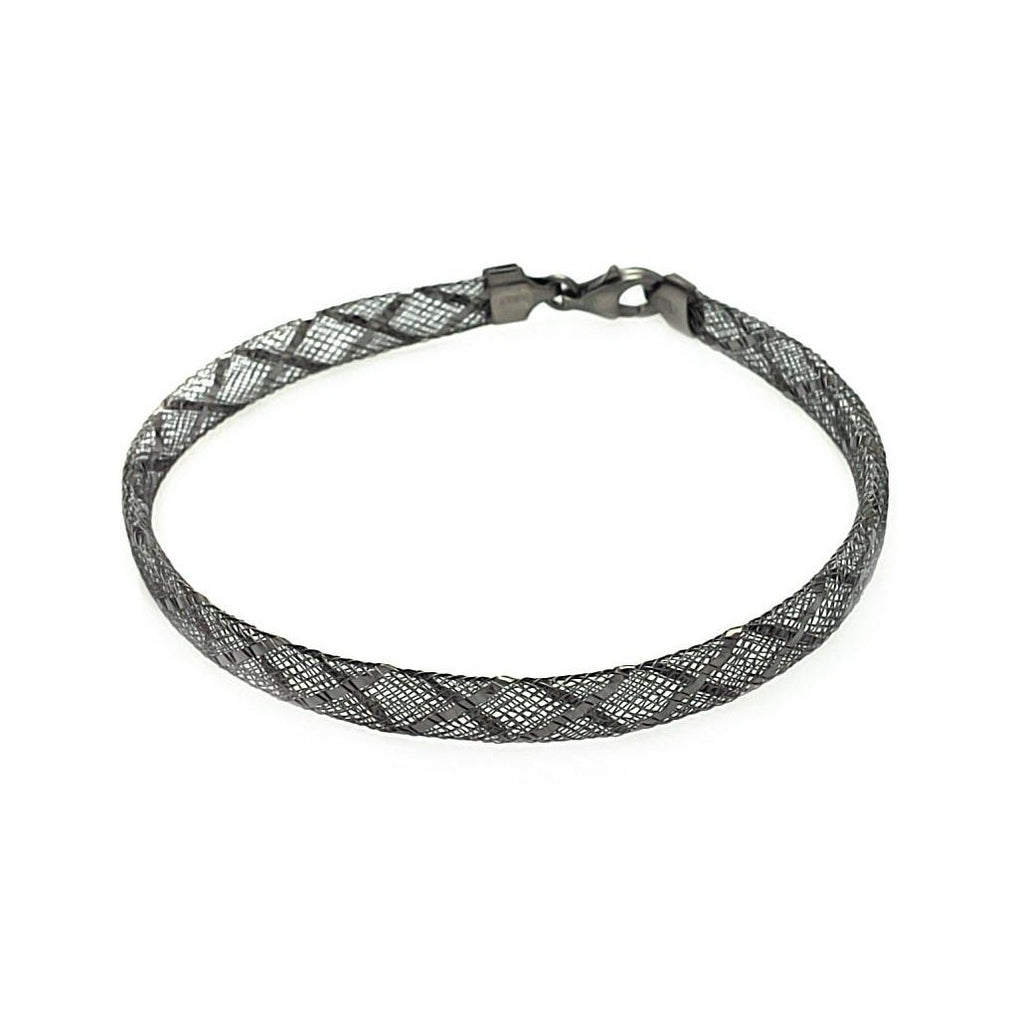 .925 Sterling Silver Black Rhodium Plated Crisscross Net Italian Bracelet