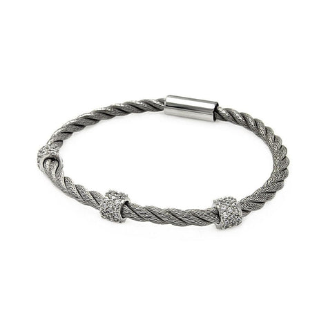 .925 Sterling Silver Rhodium Plated Clear Cz Rope Italian Bracelet