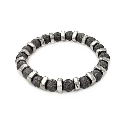 .925 Sterling Silver Black Rhodium Plated Shiny Bead Bar Stretchable Italian Bracelet