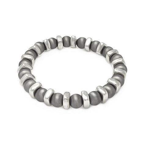 .925 Sterling Silver Rhodium Plated Stretchable Bead Italian Bracelet