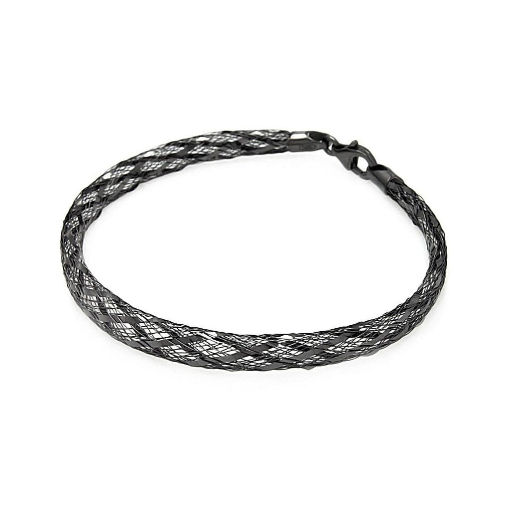 .925 Sterling Silver Black Rhodium Plated Net Italian Bracelet