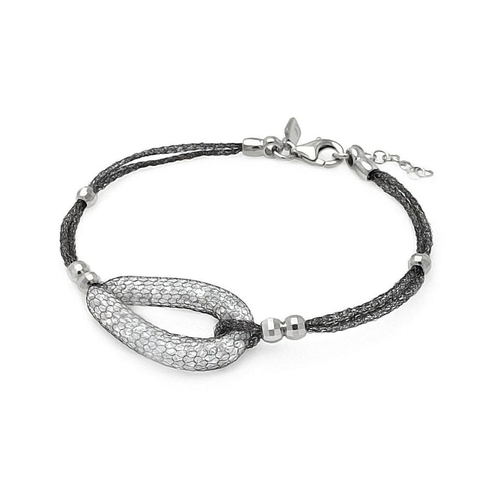 .925 Sterling Silver Black Rhodium Plated Teardrop Net Clear Cz Italian Bracelet