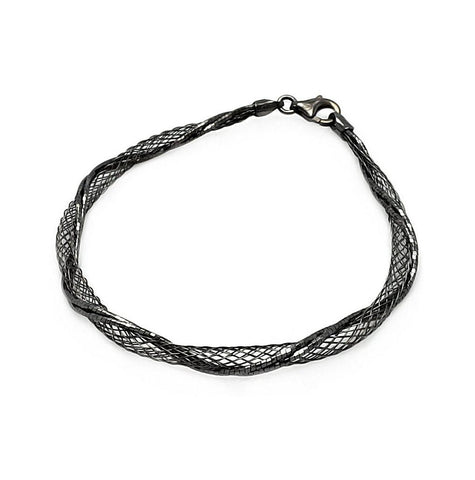 .925 Sterling Silver Black Rhodium Plated Net Wrap Italian Bracelet