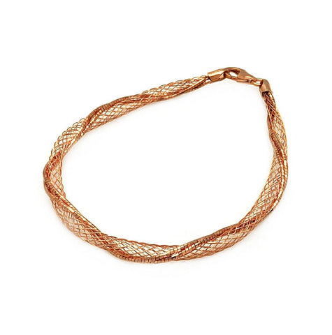 .925 Sterling Silver Rose Gold Plated Net Wrap Italian Bracelet