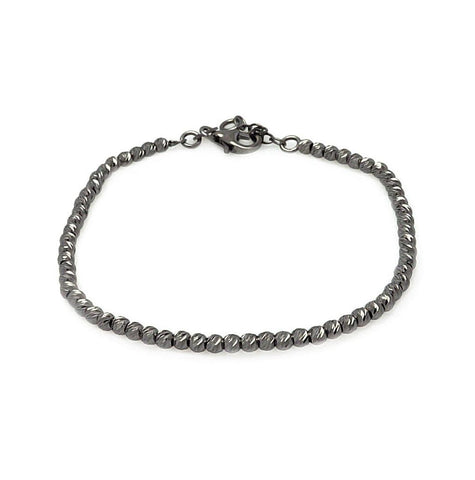 .925 Sterling Silver Black Rhodium Plated Bead Strand Italian Bracelet