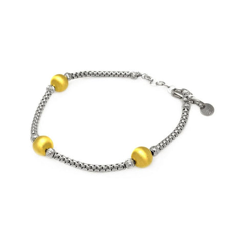 .925 Sterling Silver Rhodium & Gold Plated Bead Strand Italian Bracelet