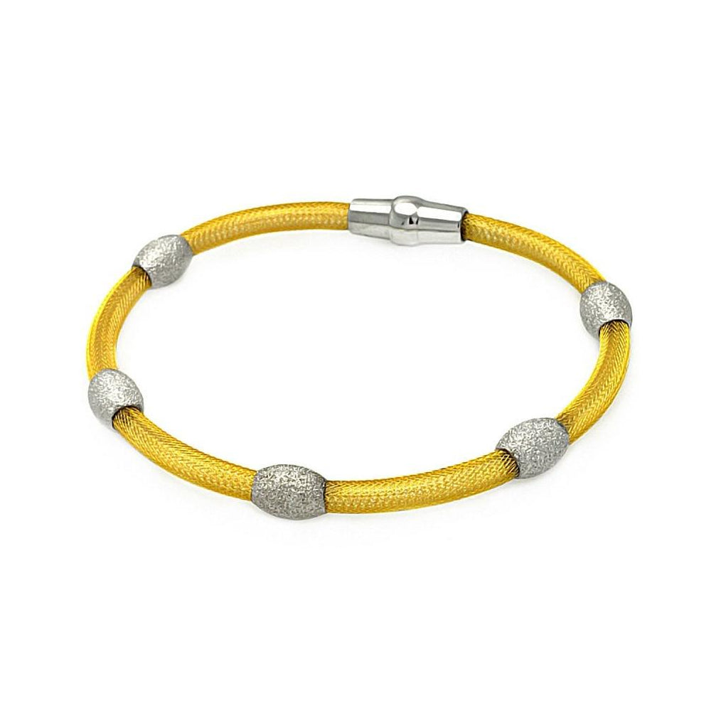 .925 Sterling Silver Gold Plated Bead Mesh Italian Bracelet