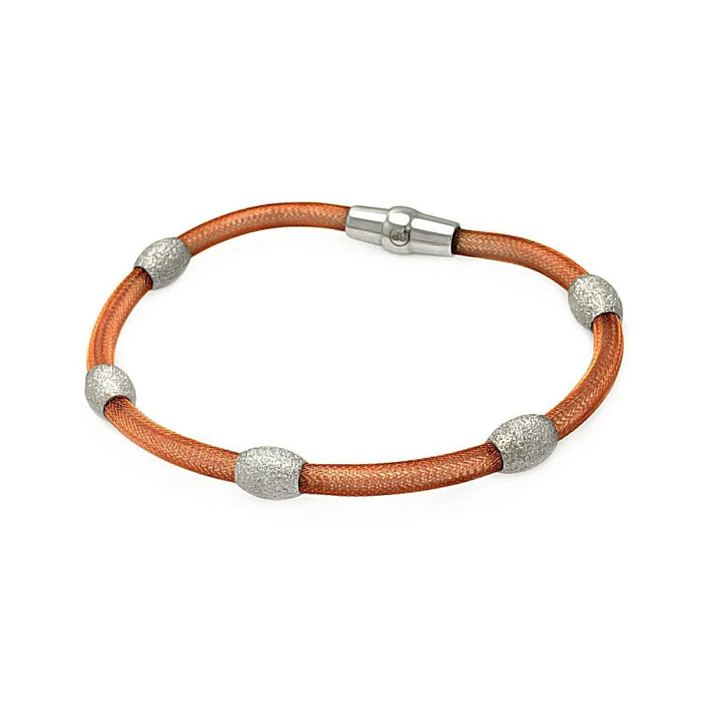 .925 Sterling Silver Rose Gold Plated Bead Mesh Italian Bracelet