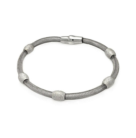 .925 Sterling Silver Rhodium Plated Bead Mesh Italian Bracelet