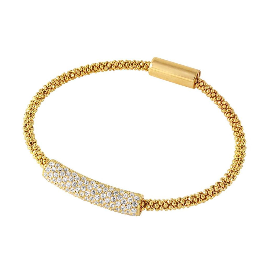 .925 Sterling Silver Gold Plated Cz Bar Italian Bracelet