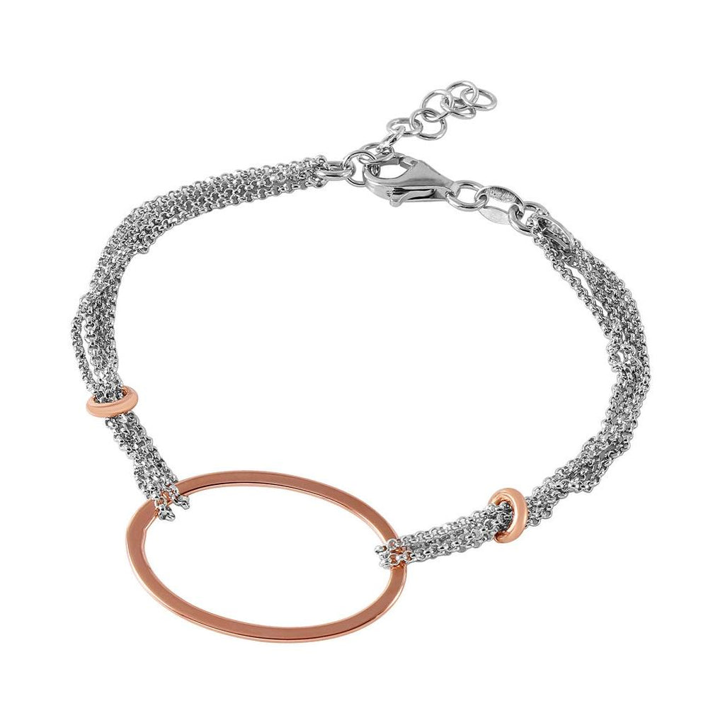 .925 Sterling Silver Rhodium Plated Italian Bracelet With Rose Gold Plated Oval Accents