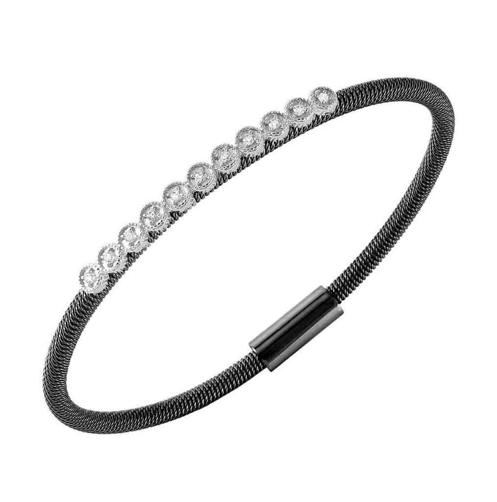 .925 Sterling Silver Black Rhodium Plated Cz Small Row Italian Bracelet