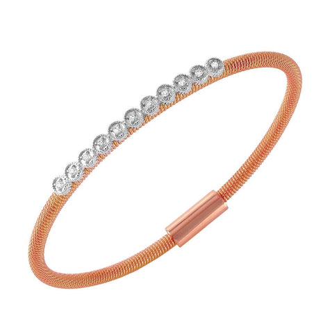 .925 Sterling Silver Rose Gold Plated Cz Small Row Italian Bracelet