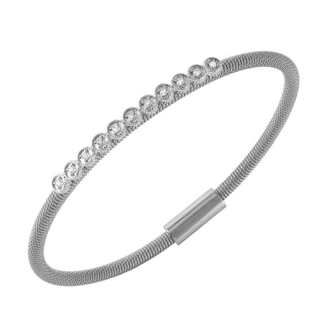 .925 Sterling Silver Rhodium Plated Cz Small Row Italian Bracelet