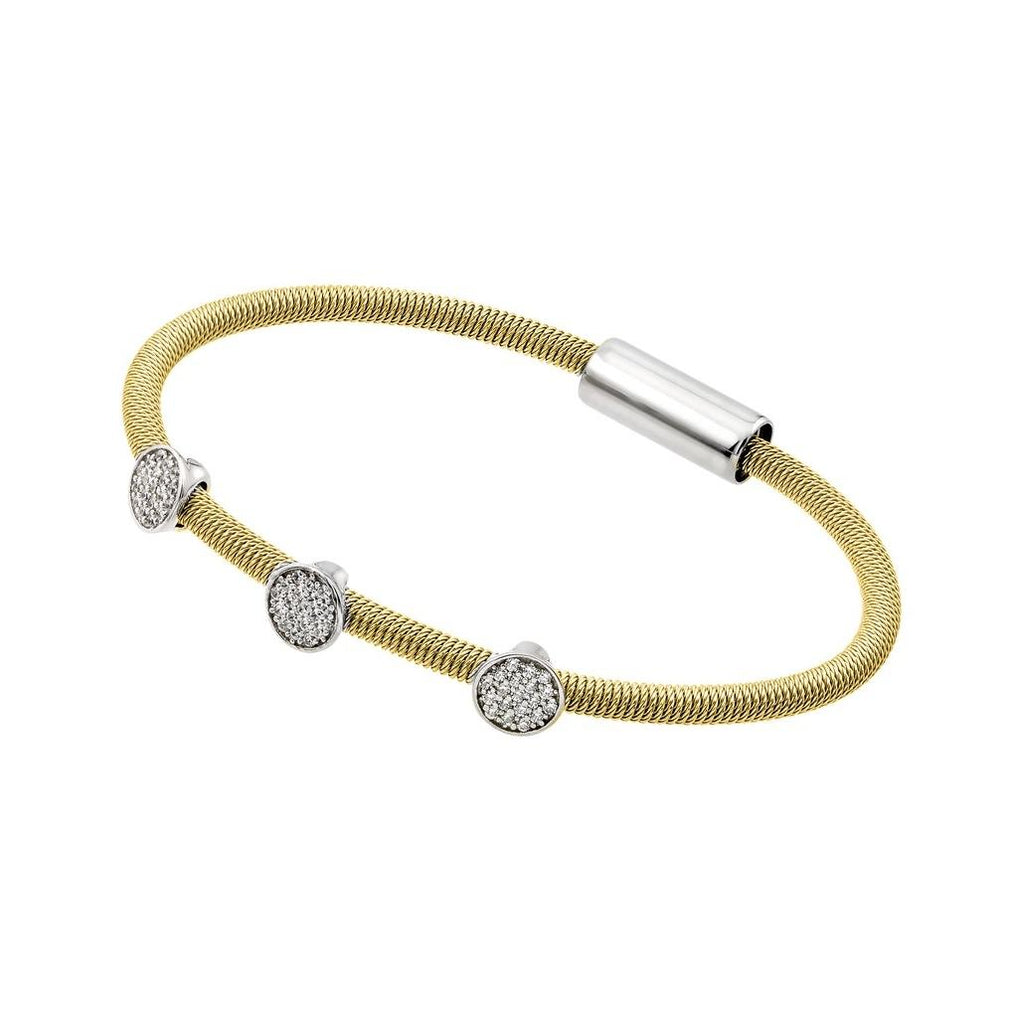 .925 Sterling Silver Rhodium & Gold Plated Circle Micro Pave Clear Cz Italian Bracelet